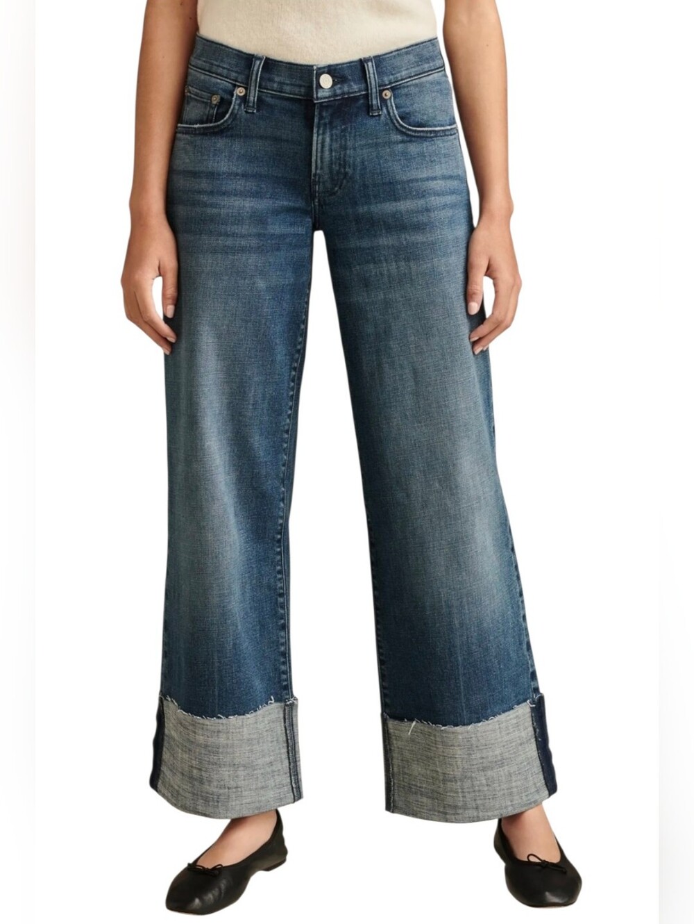 Lucky Brand Sweet Wide Leg Jeans Womens 00/24 Blue Medium Wash Raw Hem Denim